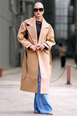 Коричневое длинное женское пальто оверсайз Mg1584