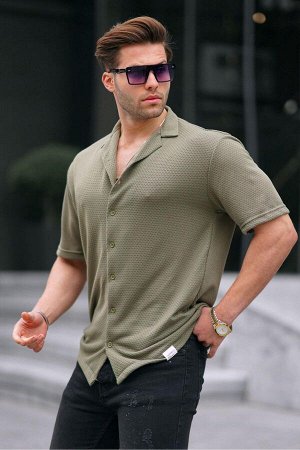 Мужская рубашка цвета хаки с коротким рукавом 6728