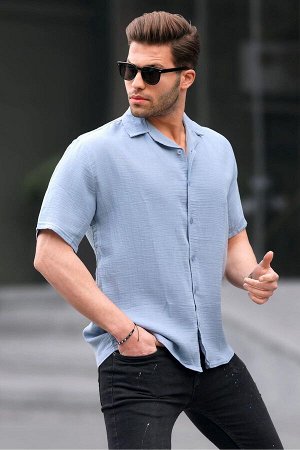 Мужская рубашка индиго с коротким рукавом 6706