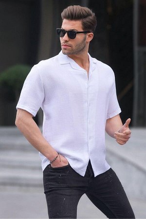 Белая мужская рубашка с коротким рукавом 6706