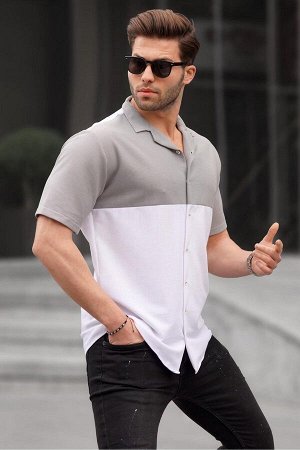 Белая мужская рубашка с коротким рукавом 6707