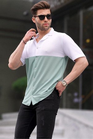 Мужская рубашка с коротким рукавом водно-зеленого цвета 6707