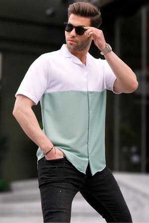 Мужская рубашка с коротким рукавом водно-зеленого цвета 6707