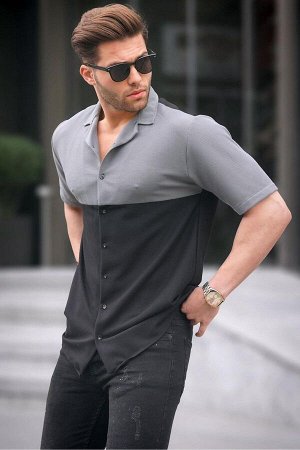 Черная мужская рубашка с коротким рукавом 6707