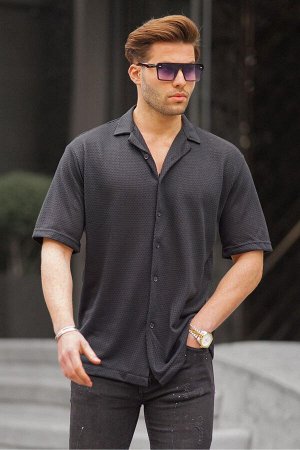 Черная мужская рубашка с коротким рукавом 6728