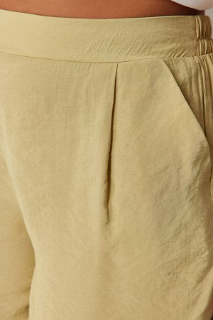Масляно-зеленые широкие тканые брюки