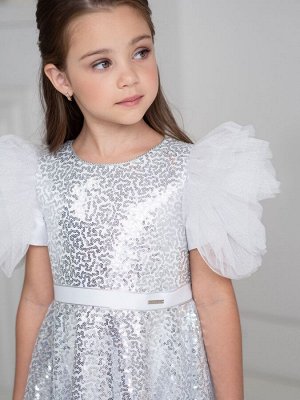 Платье праздничное белое с паетками для девочки