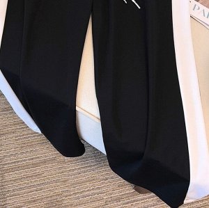 Женский костюм-двойка (футболка + брюки), с нашивным цветочным принтом, черный