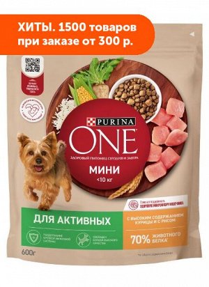 Purina ONE Мини Активная сухой корм для собак мелких пород Курица/рис 600гр