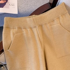 Женский вязаный костюм-двойка: кофта с капюшоном + брюки, хаки