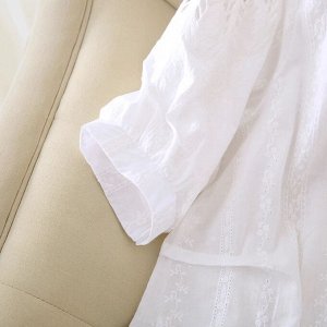 Женская блуза с V-образным вырезом и перфорацией, с вышитым принтом, белый