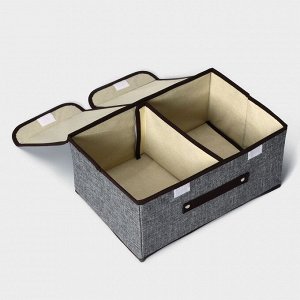 Короб стеллажный для хранения с двойной крышкой Доляна «Тэри», 36x25x16 см, цвет серый