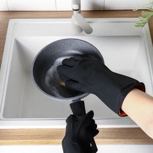 Перчатки хозяйственные плотные Доляна, размер L, резиновые, чёрные