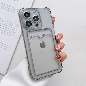 Силиконовый прозрачный чехол для Iphone Card Case с карманом для карты и защитой камеры
