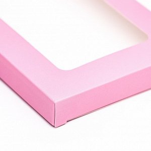 Подарочная коробка под плитку шоколада, с окном, розовая, 17x8x1.4 см
