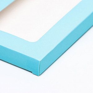 Подарочная коробка под плитку шоколада, с окном голубой, 17x8x1.4 см