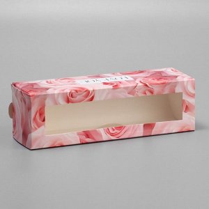 Коробка для макарун, кондитерская упаковка «Love you», розовые розы, 18 х 5.5 х 5.5 см