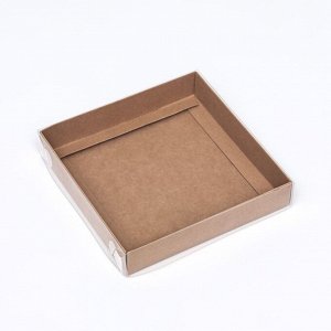 Кондитерская упаковка, крафт с PVC крышкой, 16 х 16 х 3 см