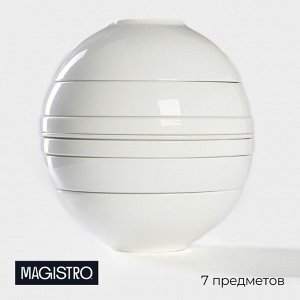 Набор посуды Magistro La palla, 7 предметов: тарелка d=23 см, 2 тарелки d=23.2 см, 2 тарелки 1000 мл, 2 салатника 1000 мл, фарфор, белый