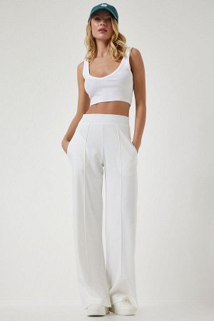 Женские белые брюки-палаццо с завышенной талией BF00030
