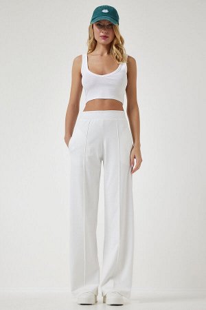 Женские белые брюки-палаццо с завышенной талией BF00030