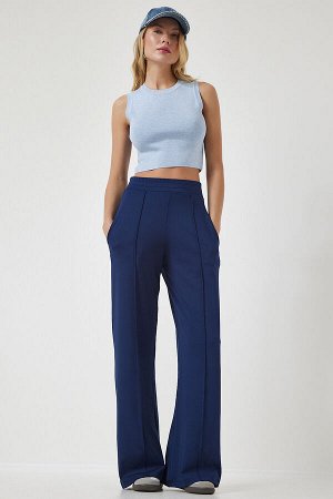 Женские темно-синие брюки-палаццо с высокой талией BF00030