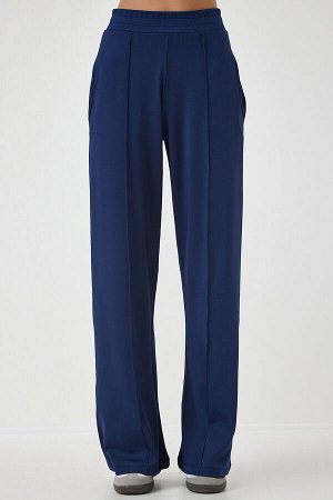 Женские темно-синие брюки-палаццо с высокой талией BF00030