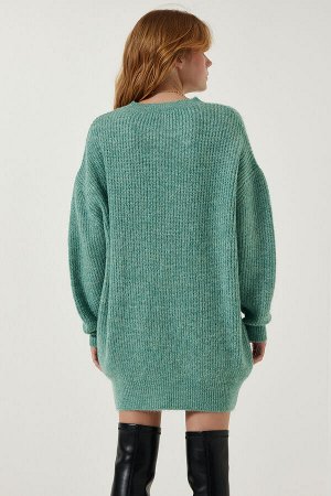 Женский длинный базовый трикотажный свитер цвета морской волны большого размера BV00099