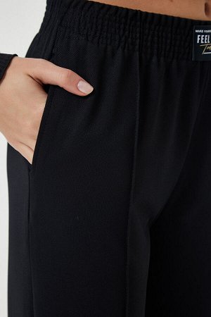 Женские черные эластичные удобные тканые спортивные брюки AN00165