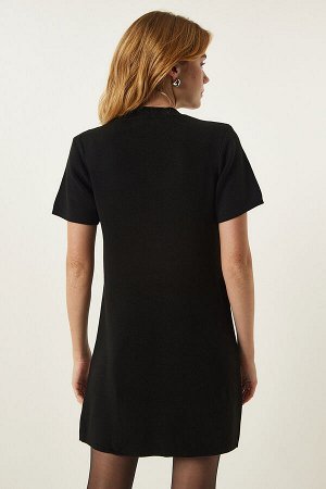 Черное мини-платье из мягкого фактурного трикотажа DP00197
