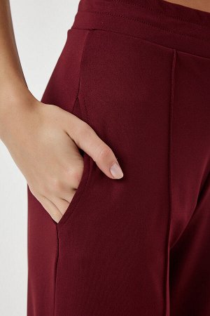 Женские бордовые брюки-палаццо с высокой талией BF00030