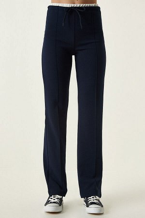 Женские темно-синие трикотажные брюки с завязками RV00157