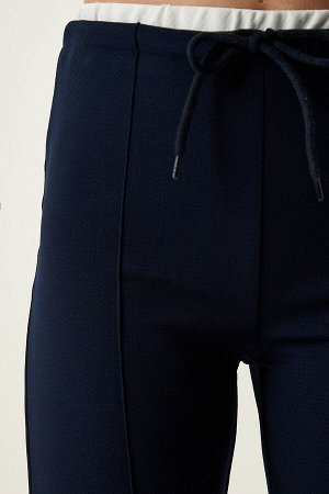 Женские темно-синие трикотажные брюки с завязками RV00157