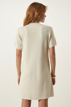 Кремовое мини-платье из мягкого текстурированного трикотажа DP00197