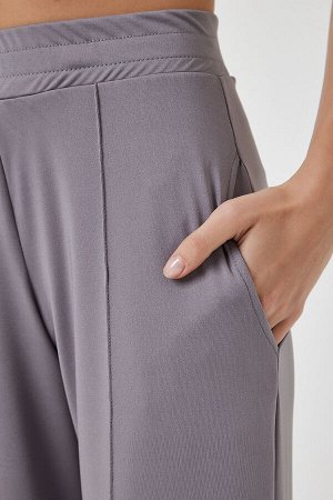 Женские серые брюки-палаццо с завышенной талией BF00030