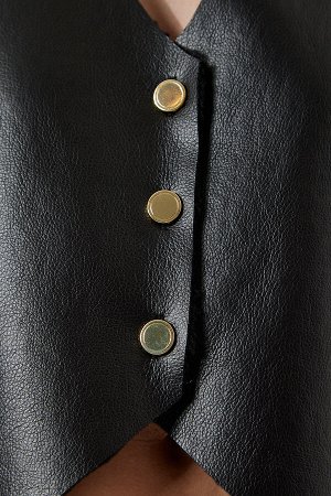 Женский черный флисовый жилет из искусственной кожи TP00019