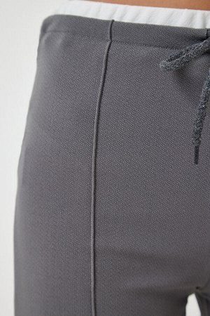 Женские трикотажные брюки дымчатого цвета с завязками RV00157