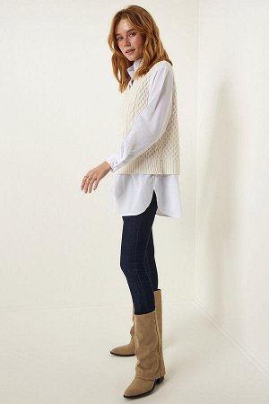 Женская рубашка-свитер оверсайз кремового цвета KJ00001