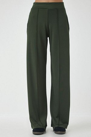 Женские брюки цвета хаки с высокой талией Scuba Palazzo BF00030