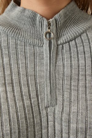 Женское серое трикотажное платье оверсайз в рубчик DD01251