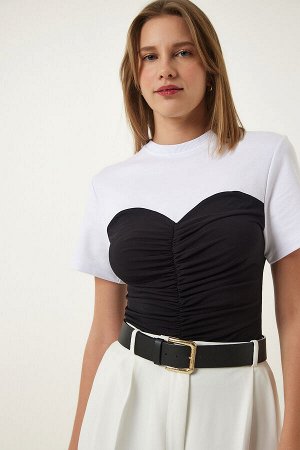 Женская белая и черная трикотажная блузка KJ00005