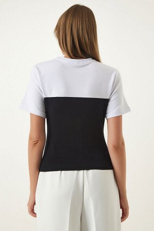 Женская белая и черная трикотажная блузка KJ00005