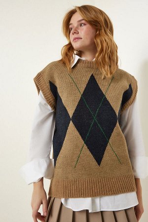 Женский трикотажный свитер с бисквитным ромбовидным узором FN03170