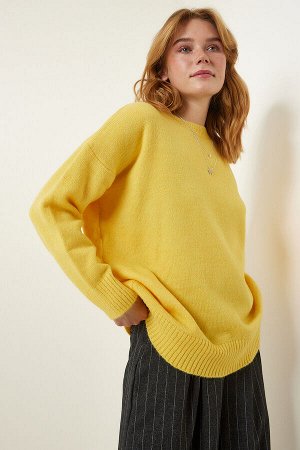 Женский желтый вязаный свитер оверсайз PN00054
