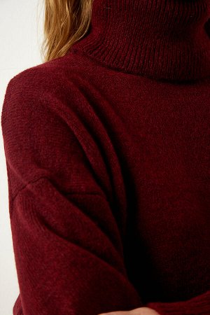Женская бордовая водолазка-свитер-юбка трикотажный костюм YY00195