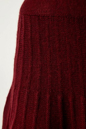 Женская бордовая водолазка-свитер-юбка трикотажный костюм YY00195