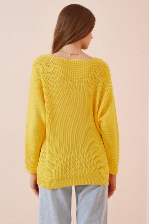 Желтый женский вязаный свитер оверсайз с v-образным вырезом Салоники ZA00059