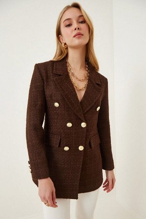 Женский коричневый твидовый пиджак на пуговицах WF00004