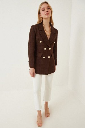 Женский коричневый твидовый пиджак на пуговицах WF00004