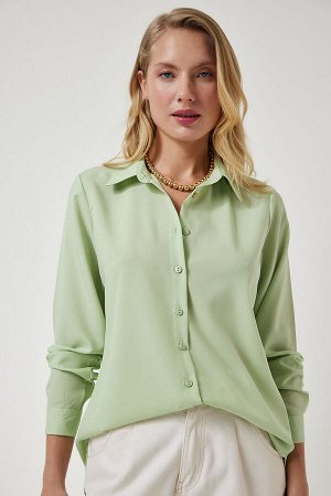 Женская светло-зеленая базовая рубашка с мягкой текстурой DD01297